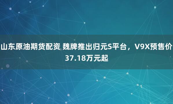 山东原油期货配资 魏牌推出归元S平台，V9X预售价37.18万元起